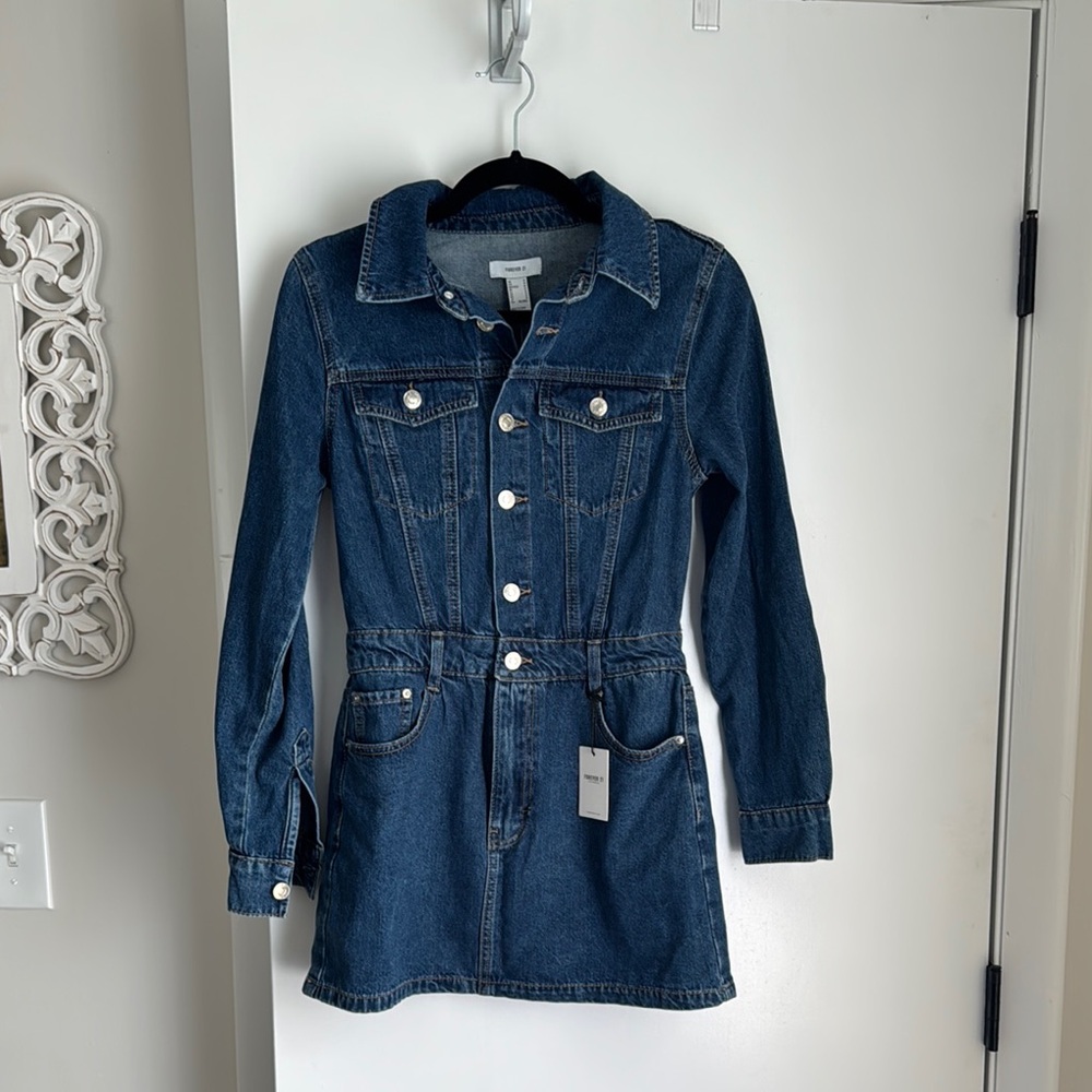 Forever 21 Blue Jean Jacket with Belted Waist
